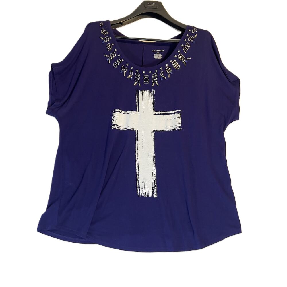 Lane Bryant Sleeveless T-Shirt Woman's 18/20 Cross Graphic Metal Enhancements